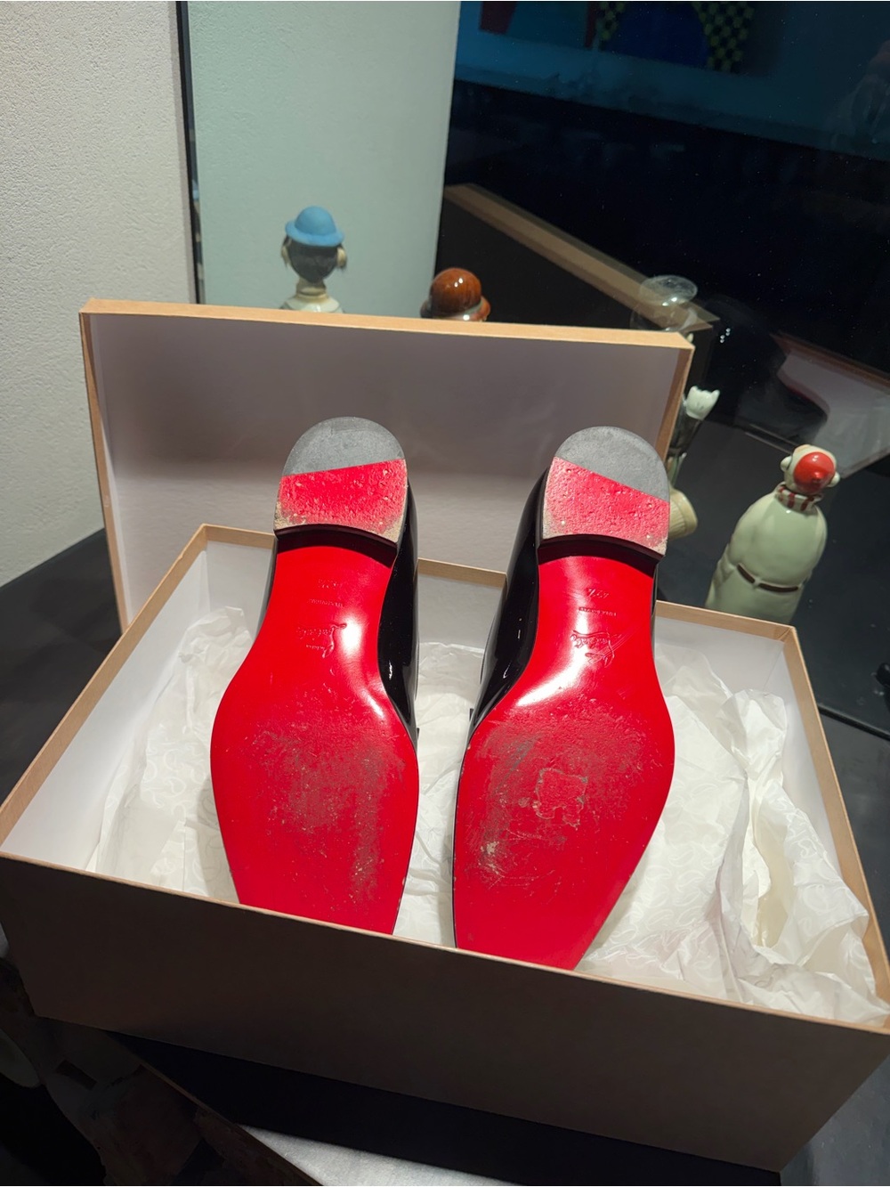Christian Louboutin Black Patent Red Bottom Silver Chain Loafer - Picture 3 of 8